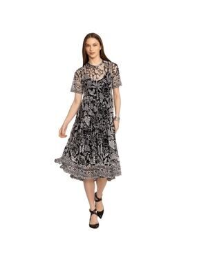 Johnny Was Jade Luciana Black Ivory Jungle Safari Tiered Midi Dress Sz Med‎ Boho